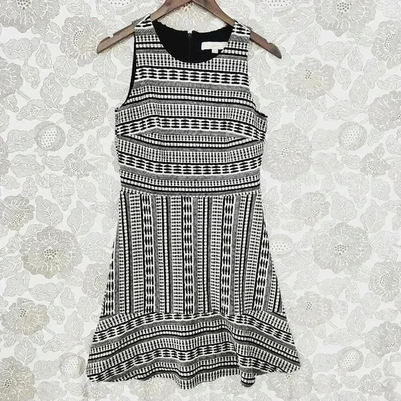 Loft Aztec Sleeveless Fit & Flare Textured Mini Dress 6 Unlined - Picture 1 of 8